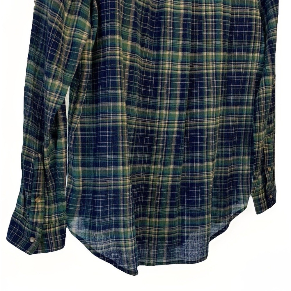 Sundance Cotton Blue Plaid Pearl Button Up Coastal Weekend Western Shirt Medium - Picture 7 of 15